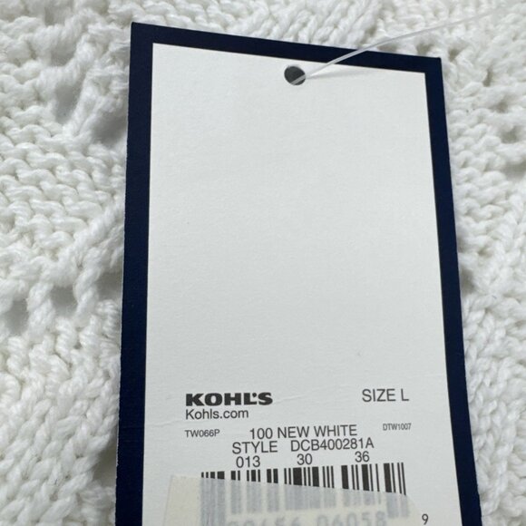 Croft & Barrow Womens Cardigan Sweater Large White Crochet Knit Open Front NEW - Picture 4 of 10